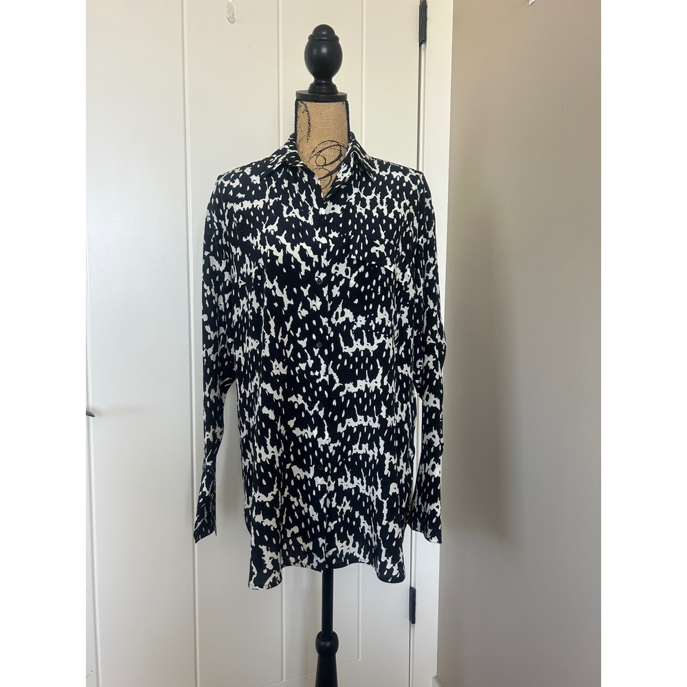 Christian Wijnants Black & White Abstract 100% Silk Button Down Blouse Size 4
